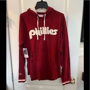 Mitchell & Ness size Large Phillies Hooded Long Sleeve Light weight shirt NWT